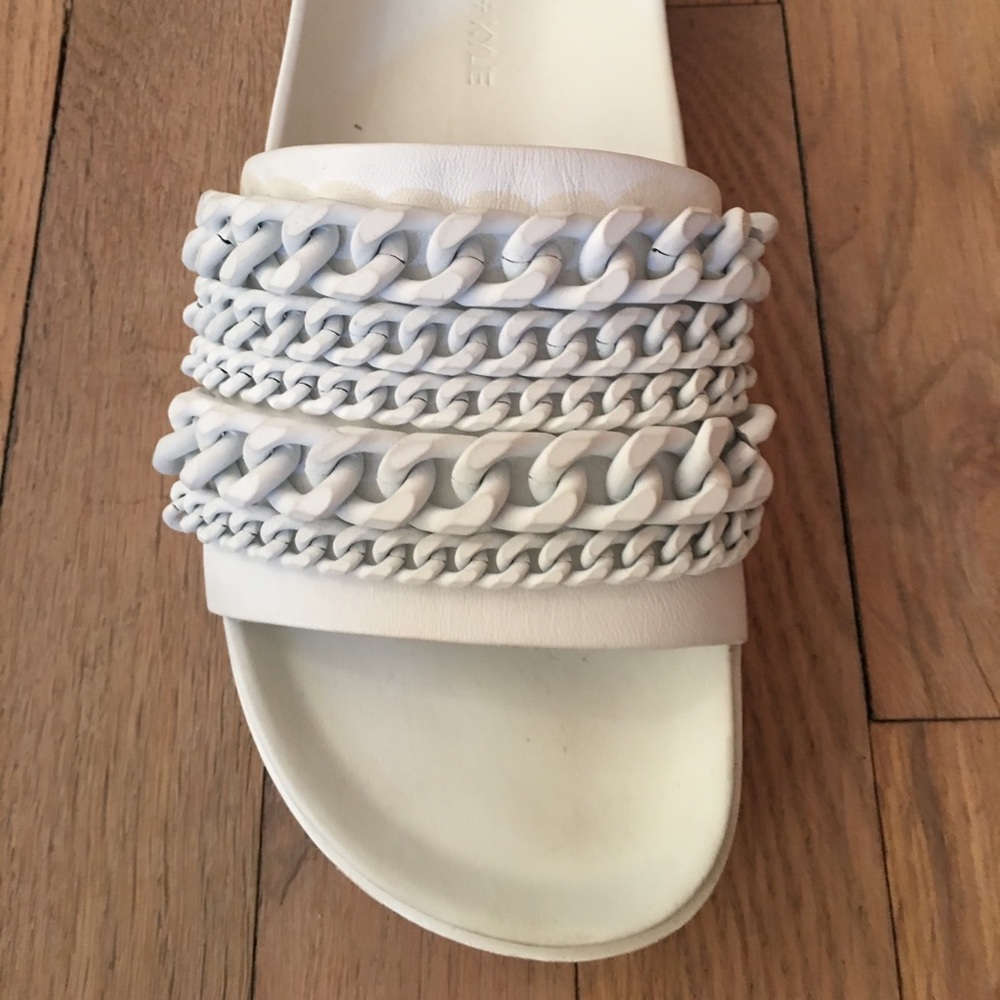 White Leather slides with white chains